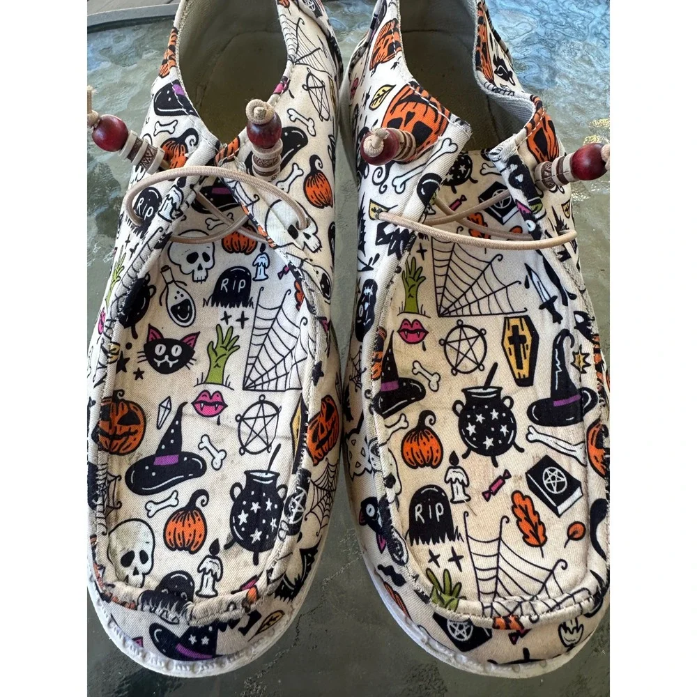 Halloween Spooky Canvas Slip On Loafers Women Size 42 Pumpkin‎ Witchy Goth